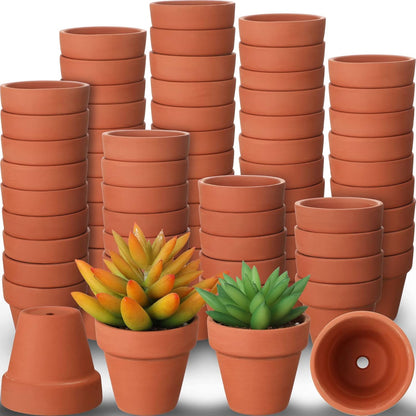 Nuogo 100 Pcs Mini 2" Terracotta Pot Bulk Small Plant Pots, Tiny Clay Pots Nursery Flower with Drainage Holes for Indoor Outdoor Succulent Cactus Plants Crafts Wedding Decorations