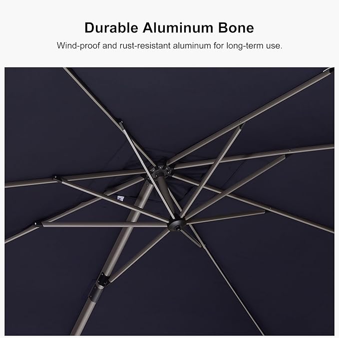 PURPLE LEAF 9' X 9' Patio Umbrella Outdoor Cantilever Umbrella, Aluminum Offset Umbrella with Champagne Frame and 360° Rotation for Pool Deck Garden, Navy Blue