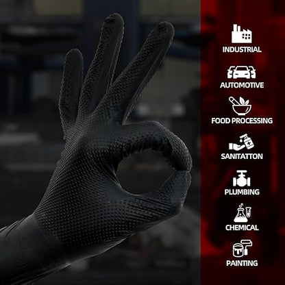 Jointown Basic Heavy Duty Nitrile Gloves, Mechanic Gloves 8 Mil Nitrile Disposable, with Raised Diamond Texture, Case of 100, Black, XLarge