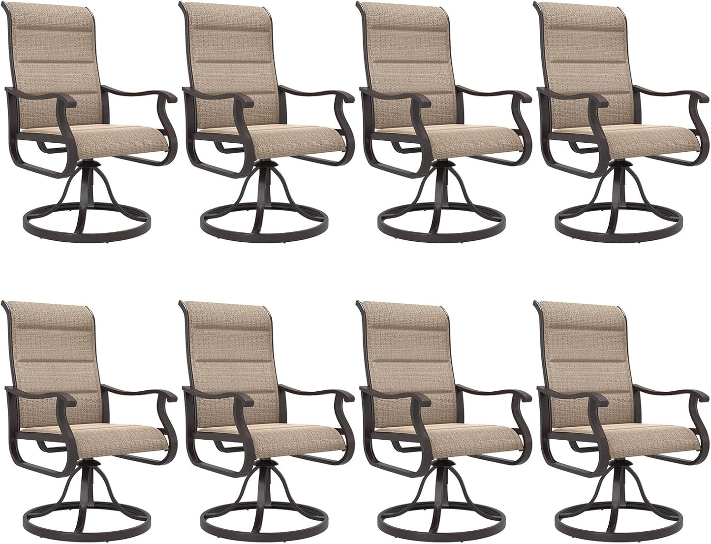 Amopatio Padded Patio Swivel Chairs Set of 8, Outdoor Dining Chairs with Ultra Soft Textilene High Back Seat & Metal Rocker Frame, for Backyard Deck Lawn Garden, Brown