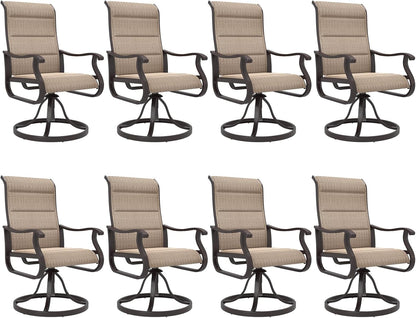 Amopatio Padded Patio Swivel Chairs Set of 8, Outdoor Dining Chairs with Ultra Soft Textilene High Back Seat & Metal Rocker Frame, for Backyard Deck Lawn Garden, Brown