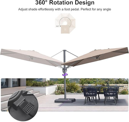 PURPLE LEAF 10' X 6.5' Left-right Tilting Outdoor Patio Umbrella Swivel Offset Cantilever Heavy Duty Rectangle Aluminum Umbrella with UV Resistant for Deck Pool Patio Backyard, Sand Dune