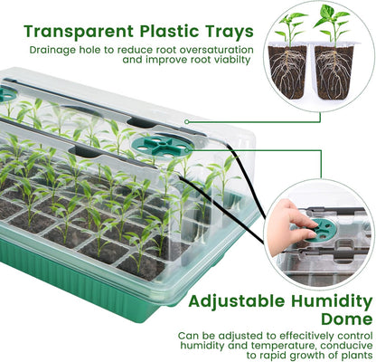 Seed Starter Tray with Grow Light, 2 Pack 80 Cells Smart Timer Seedling Starter Kit with Humidtiy Dome, Plant Seed Germination Kit Planting Seeds