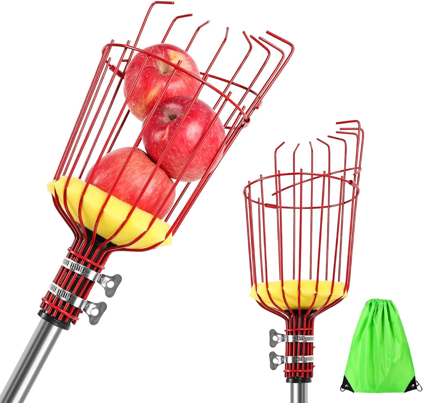 8 FT Fruit Picker Pole with Basket, Adjustable Fruits Picker Catcher Tool for Apple Mango Avocado Lemon Fig Citrus Orange Fruit Picker