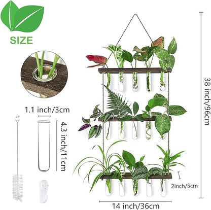 Propagation Station, Plants Terrarium, Plants Lover Gifts for Women,Plant Cutting Holder Home décor,Gifts for Women,House Warming New Home-15 Tubes-Brown