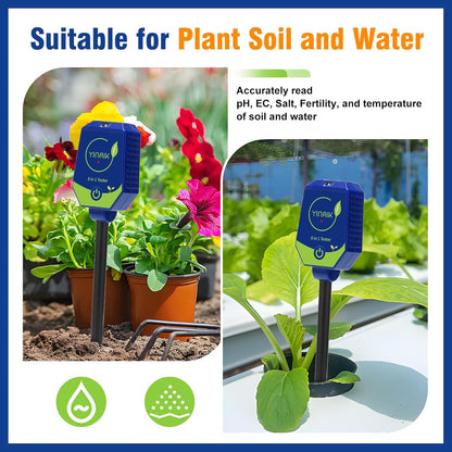pH Moisture Meter Smart Soil Test Kit Garden pH Meter Hygrometer pH Conductivity Meter for Hydroponic 8 in 1 Farm pH Moisture pH Moisture EC Fertility Salt Sunlight Air Humidity Temp Tester