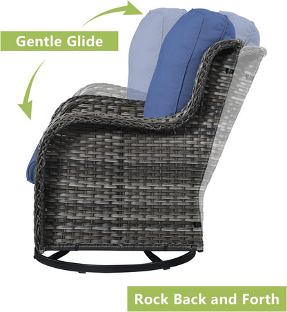 Outdoor Patio Swivel Rocker Chairs - Wicker Rattan Patio Swivel Rocking Chairs Set of 2 with High Back,Deep Seating and Comfort Cushions for Deck Porch Garden,Mixed Grey/Blue