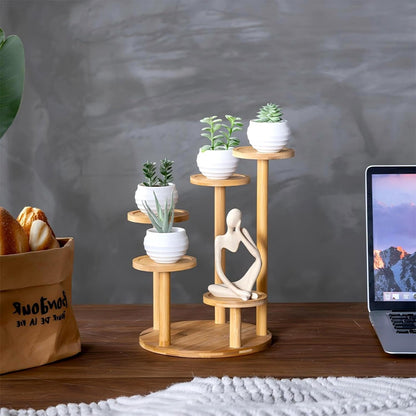 5 Tiered Desk Plant Stand Round Bamboo Plant Shelf Tabletop Succulent Herb Stand Desktop Plant Stand Indoor Plant Rack for in Living Room Office Decoration - Large