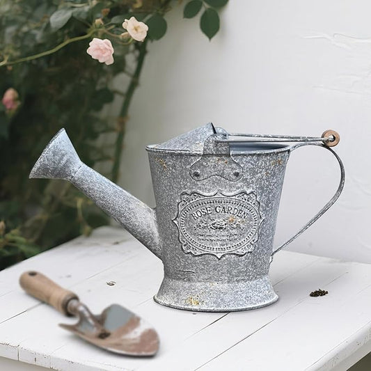 Vintage Metal Watering Can with Wooden Handle, Watering Can for Indoor/Outdoor Plants, Shabby Chic Decor for Home Balcony Courtyard Garden