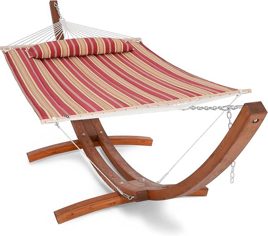 SUNCREAT Freestanding 2 Person Hammock with Stand, Stand Alone Hammocks for Outside, 475 lbs Capacity, Red