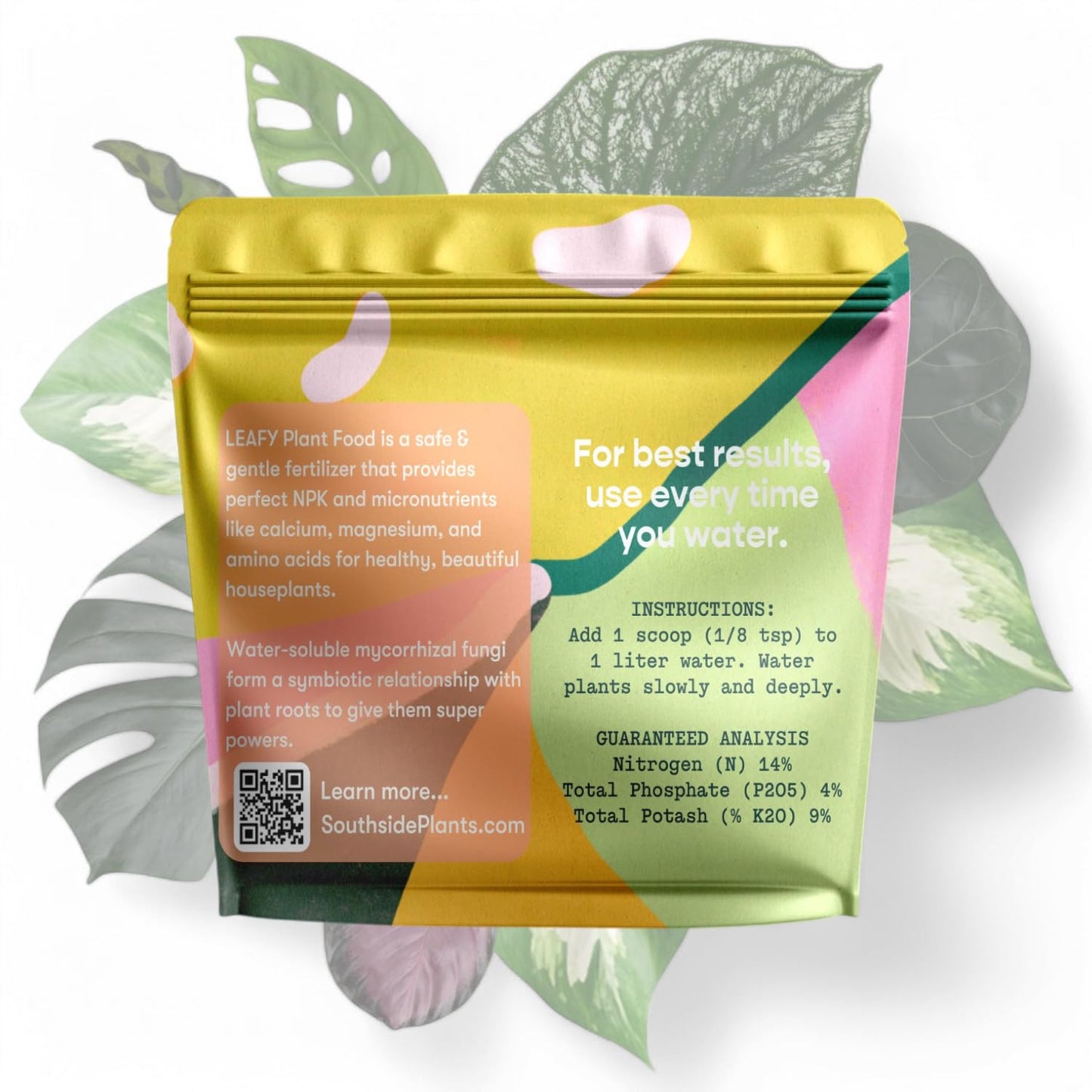 Leafy Plant Food with Mycorrhizal Fungi for Indoor Potted Plants - Makes 200 liters of Gentle Houseplant Fertilizer with Complete Nutrition