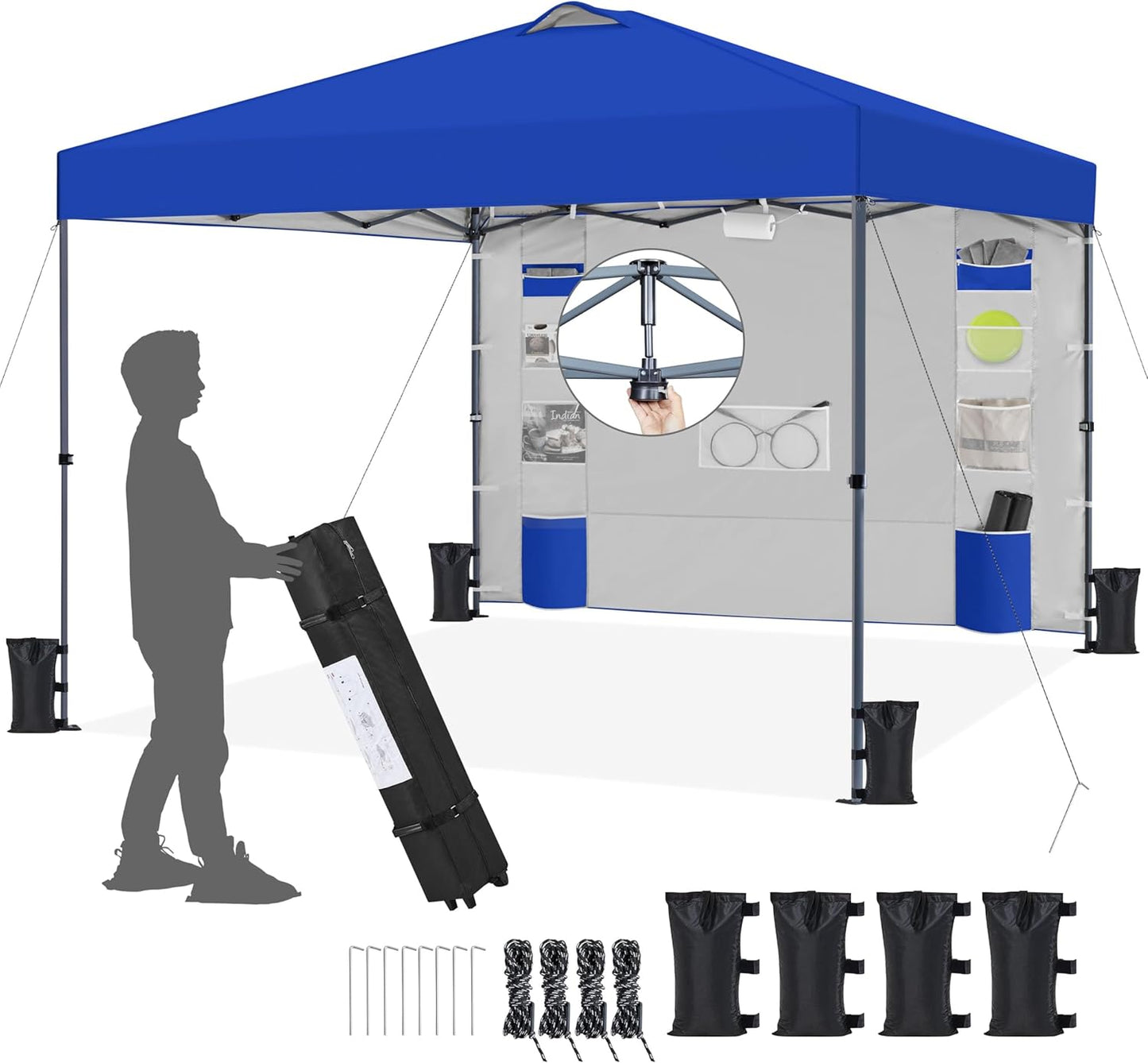 Yaheetech 10x10 Pop-up Canopy Tent w/Removable Pockets Sidewall for Extra Storage, Outdoor Sun Shelter Waterproof & Durable w/Wheeled Bag, Sandbags & Guylines for Beach Camping Party (Blue)