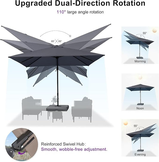 PURPLE LEAF 10' X 6.5' Swivel Outdoor Patio Aluminum Umbrella with Base Left-right Tilting Cantilever Offset Umbrella with UV Resistant Heavy Duty Fabric for Deck Pool Patio Backyard, Graphite Grey