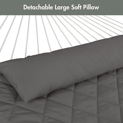 ANOW Outdoor Hammock with Stand 12FT, Heavy Duty Hammock with Steel Stand, Included Detachable Pillow and Pad, 450 LBS Weight Capacity, Gray