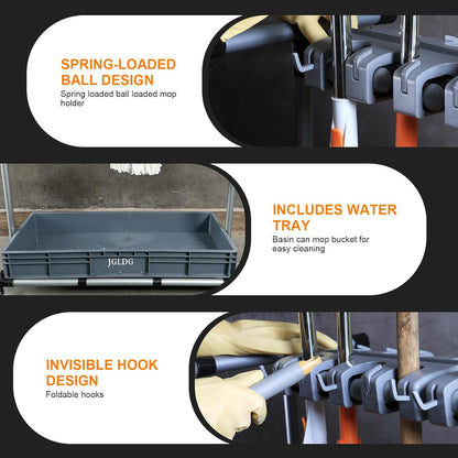 Mop and Broom Holder with Wheels - Keep Your Cleaning Tools Organized! (L)