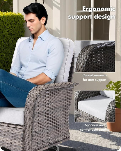 8-Piece Wicker Patio Furniture Set, All-Weather Rattan Conversation Bistro Loveseat Chair and Patio Rockers Set for Backyard, Balcony and Deck with Soft Cushions and Metal Table(Grey)