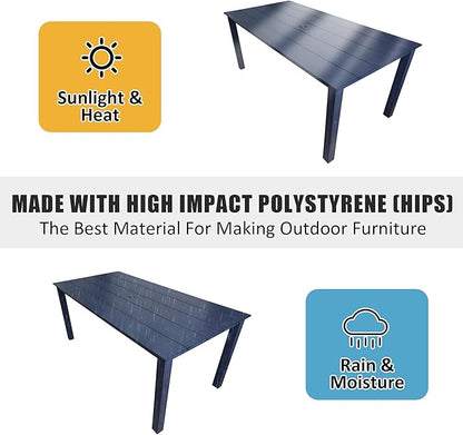 Poly Lumber Patio Dining Set, HIPS Outdoor 70.9-Inches Dining Table and Ladder Back Chairs, with Umbrella Hole, Weather Resistant (Navy Blue, 7 Piece)