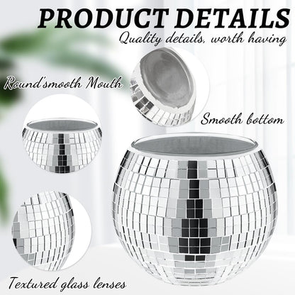 2 Pcs Disco Ball Vase, 5 x 6 Inch Mirrored Disco Ball Planters Perfect for Decorative Living Room, Bedroom, Dining Table, Wedding, Party, Birthday
