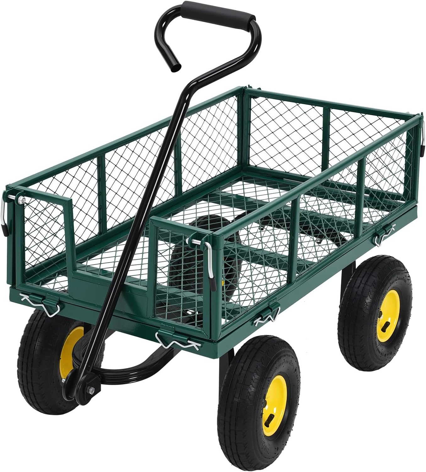 550 Lbs Steel Garden Cart. Heavy Duty Metal Garden Wagon with 10" Wheels, Pullable Metal Garden Wagon w 180° Rotating Handle and Removable Sides for Farm, Yard,