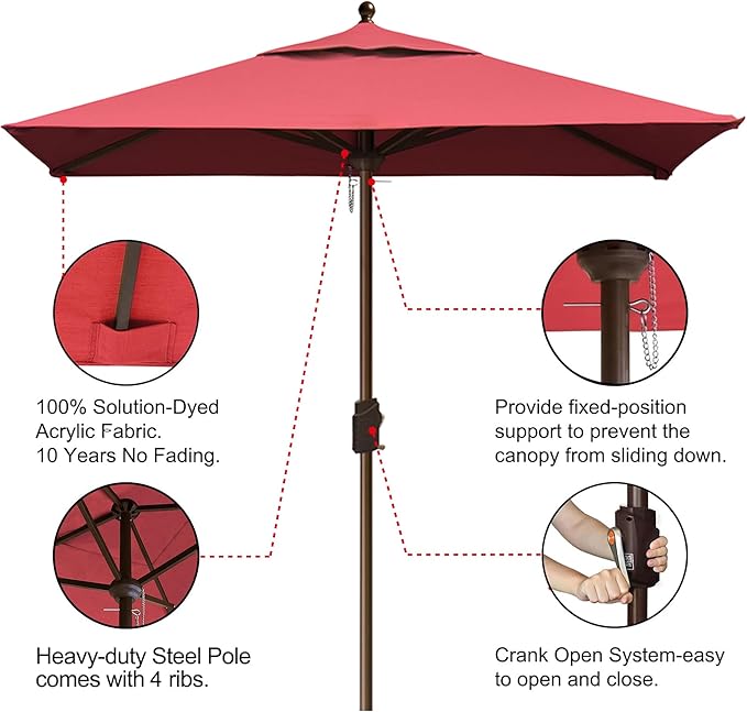 EliteShade USA 10-Year-Non-Fading 6x6Ft Square Market Umbrella Patio Outdoor Table Umbrella with Ventilation, Burgundy