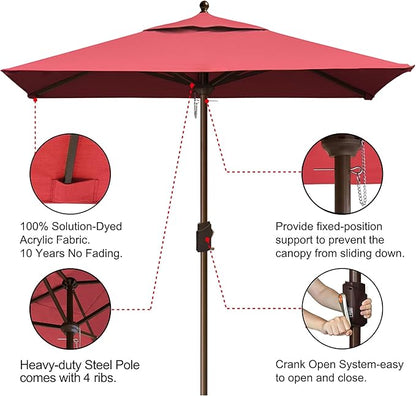 EliteShade USA 10-Year-Non-Fading 6x6Ft Square Market Umbrella Patio Outdoor Table Umbrella with Ventilation, Burgundy