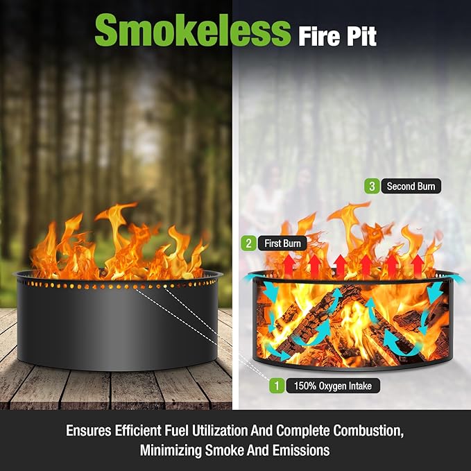 hykolity 40 inch Smokeless Fire Pit Surround Table, 3 in 1 Outdoor Fire Pit with Side Table& Grill.Fueled by Pellets or Wood.Outdoor Smokeless FirePit with Stove,for Patio, Backyard, Camping