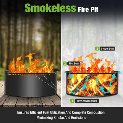 hykolity 40 inch Smokeless Fire Pit Surround Table, 3 in 1 Outdoor Fire Pit with Side Table& Grill.Fueled by Pellets or Wood.Outdoor Smokeless FirePit with Stove,for Patio, Backyard, Camping