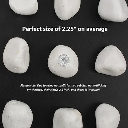 20 lbs White Polished Decorative Stones, 2-3 Inch Polished Rocks, Ideal for Garden Landscaping, Potted Plants, Pathways, Vase Fillers, and Aquarium Decoration(Pure White, Weight: 20 LB)