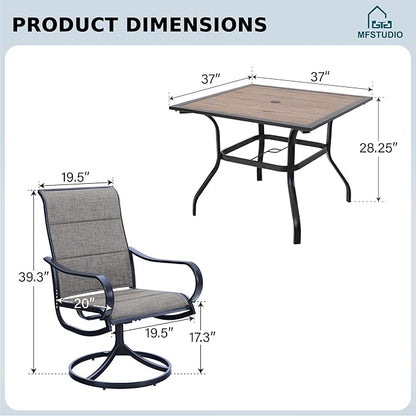 MFSTUDIO Outdoor Dining Set for 4, Patio Table and Chairs Set with Umbrella Hole, 5 Piece Patio Dining Set for Deck/Backyard/Poolside/Garden
