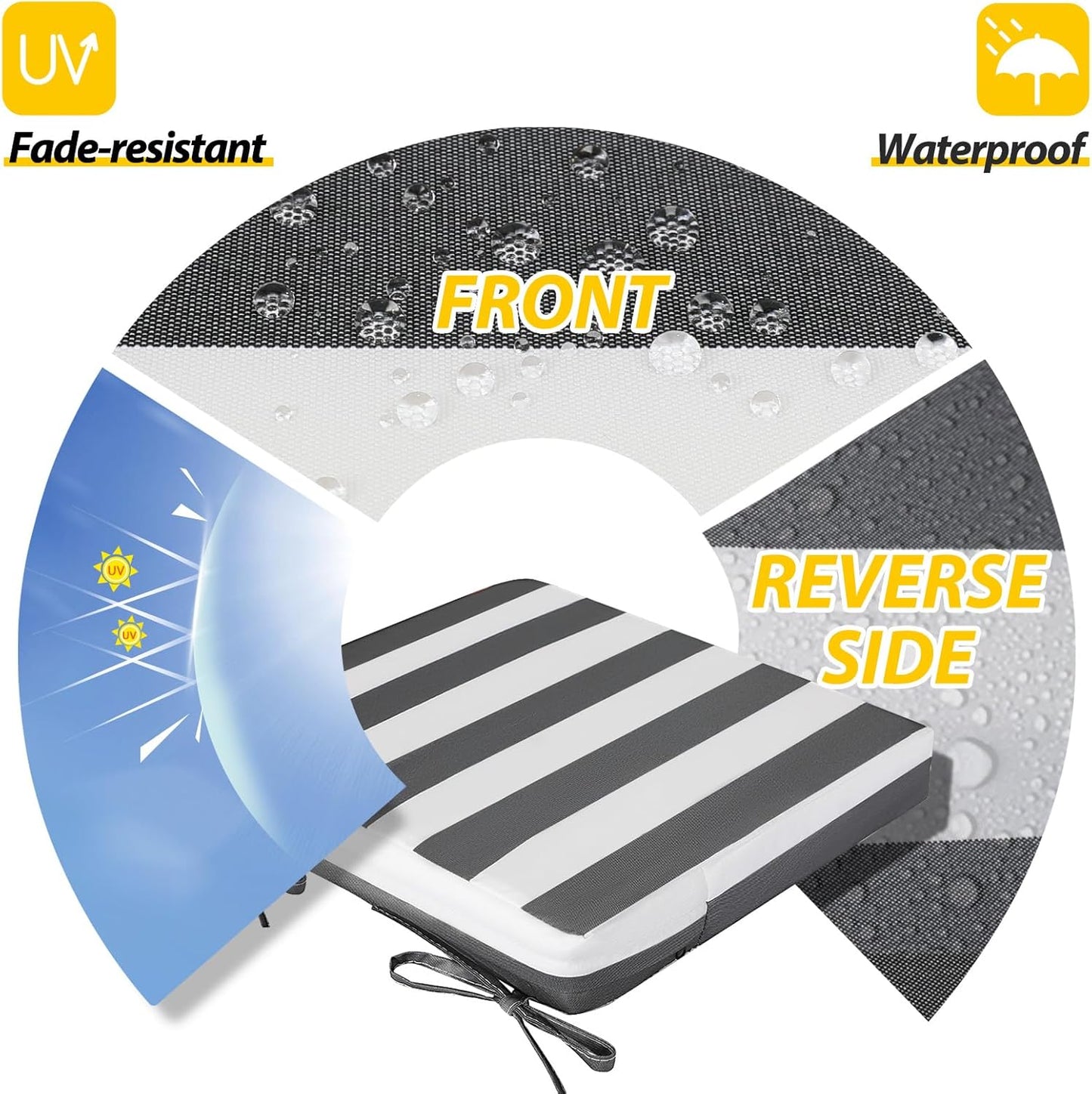 AAAAAcessories Outdoor Seat Cushions for Chairs, Waterproof, Fade-Resistant Patio Furniture Replacement Cushions, 19" x 19" x 3", Set of 2, Gray Cabana Stripe