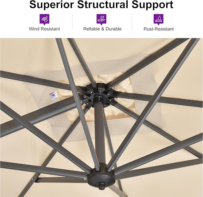 PURPLE LEAF 9' X 11.5' Patio Umbrella Outdoor Cantilever Rectangle Umbrella Aluminum Offset Umbrella with 360-degree Rotation for Garden Deck Pool Patio, Beige