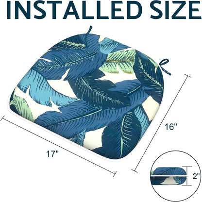 Indoor/Outdoor Chair Cushions 16x17 Inch, Patio Chair Cushions with Ties, All Weather Seat Cushions for Patio Furniture Home Garden Chair Use, Set of 4, Swaying Palms Blue