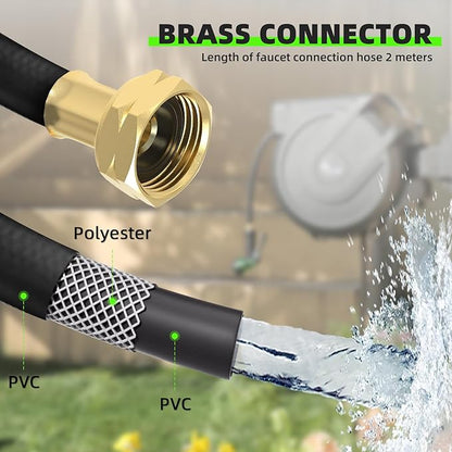 Retractable Garden Hose Reel 5/8" x100 ft, AutomaticHose Reel with 7 Pattern Nozzle, Any Length Lock Wall Mounted &180 Deg Swivel