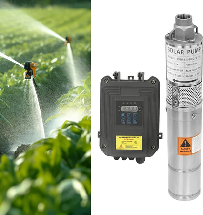DC 24V 210W Deep Well Submersible Pump,3" Solar Pump w/MPPT Controller,Bore Deep Well Water Pump & Control Box for Industrial,Irrigation & Home Use