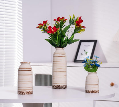 Beige Ceramic Vase Set of 3, Farmhouse Decorative Vase for Pampas Grass, Living Room, Bathroom, Bookshelf, Centerpieces Beige
