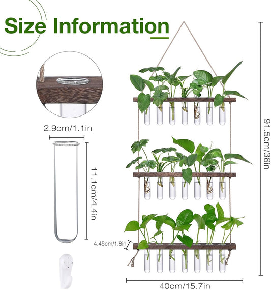 XXXFLOWER Wall Hanging Propagation Station with Wooden Stand 21 Glass Test Tubes 3 Tiered Planters Wall Terrarium for Home Office Plant Hanger Flower Vases Wall Decor Hydroponic Cuttings