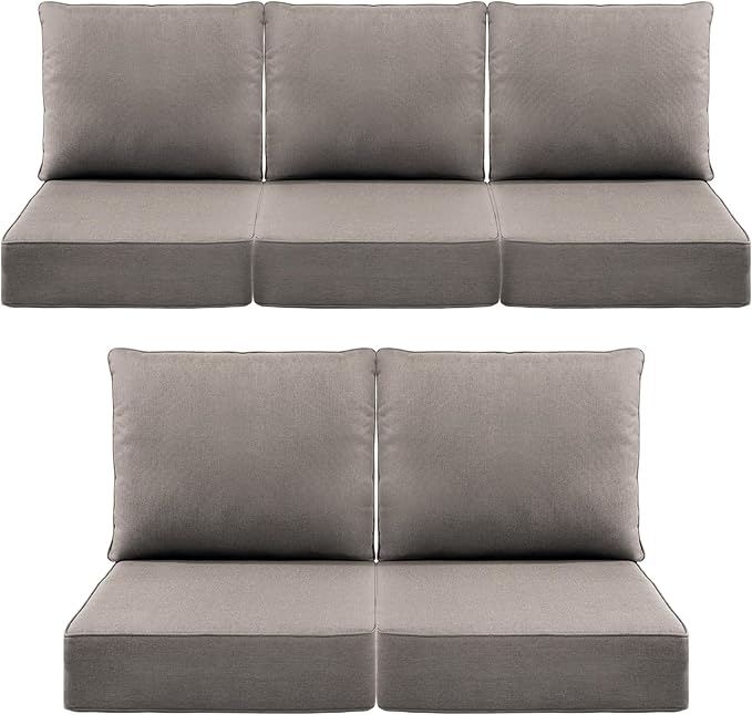 Luxury 6" Outdoor Cushions for Patio Furniture, 24x24x6" Thick Seat Cushion Set of 5, Fade Resistant Couch Chair Replacement Cushions High Density Deep Wicker Chair Cushion w/ Removable Cover Gray