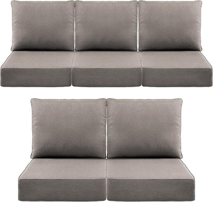 Luxury 6" Outdoor Cushions for Patio Furniture, 24x24x6" Thick Seat Cushion Set of 5, Fade Resistant Couch Chair Replacement Cushions High Density Deep Wicker Chair Cushion w/ Removable Cover Gray