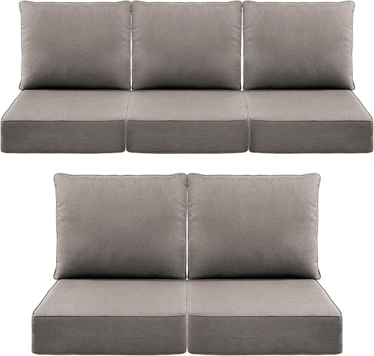 Luxury 6" Outdoor Cushions for Patio Furniture, 24x24x6" Thick Seat Cushion Set of 5, Fade Resistant Couch Chair Replacement Cushions High Density Deep Wicker Chair Cushion w/ Removable Cover Gray