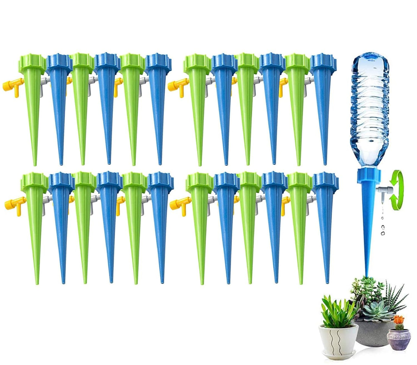 Self Plant Watering Spikes 24 Pack Auto Drippers Irrigation Devices Vacation Automatic Plants Water System with Adjustable Control Valve Switch Design for Houseplant, Gardenplant, Officeplant