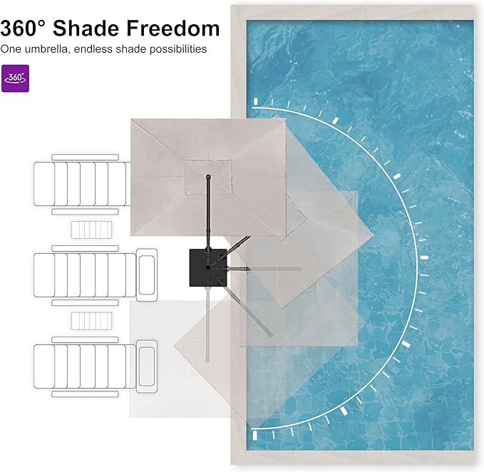 PURPLE LEAF 10' X 13' Patio Umbrella Large Rectangle Outdoor Aluminum Cantilever Umbrella with 3-Year Fade Resistance Recycled Fabric and 360-degree Rotation for Deck Pool Garden,Sand Dune
