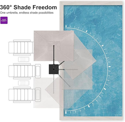 PURPLE LEAF 10 FT Cantilever Patio Umbrella Outdoor Aluminum Offset Square Umbrella with 3 Years Fade Resistance Recycled Fabric and 360-degree Rotation for Deck Pool Garden, Sand Dune