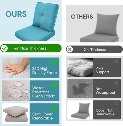 Outdoor Wicker Chair Cushions 2 Packs - Outside High Back Thick Water-Resistant Cushion 22x24 with Zipper Cover for Patio Glider Rocking Chairs Loveseat Couch – Teal/Buckle