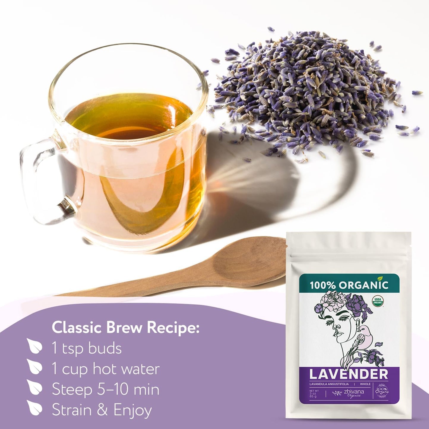 Super Value Pack 5 LB - Organic Food Grade Lavender Flower – Loose Leaf Lavender Tea - Lavandula Angustifolia - Edible Lavander for Drinks, Cooking & Baking