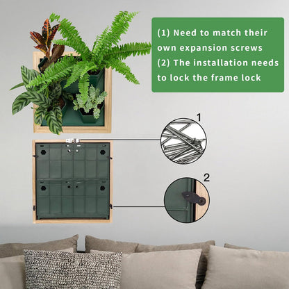 Vertical Wall Planter, 4 Pots Self Watering Living Planters Indoor, Wooden Frame Planter Wall Decoration Home Office (No Screw)