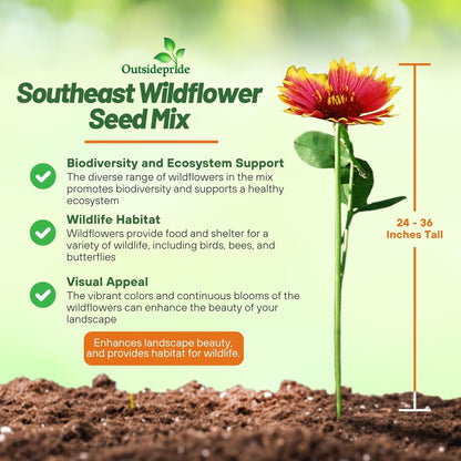 Outsidepride Southeast Wildflower Seed Mix - 5 lbs Highly Adaptable, Easy to Grow, Low-Maintenance Mix of Annual & Perennial Wildflower Seeds for Natural Landscapes in Southeastern States