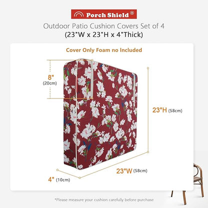 Porch Shield Patio Chair Seat Cushion Covers Set 4, Outdoor Waterproof Fade Resistant Cushion Slipcovers, Replacement Covers Only, 23 x 23 x 4 Inch