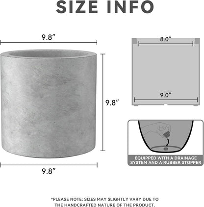 Kante 9.8" Dia Round Concrete Planter, Modern Style Large Cylindrical Plant Pot with Drainage Hole and Rubber Plug for Indoor Outdoor Patio, Natural Concrete