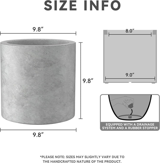 Kante 9.8" Dia Round Concrete Planter, Modern Style Large Cylindrical Plant Pot with Drainage Hole and Rubber Plug for Indoor Outdoor Patio, Natural Concrete