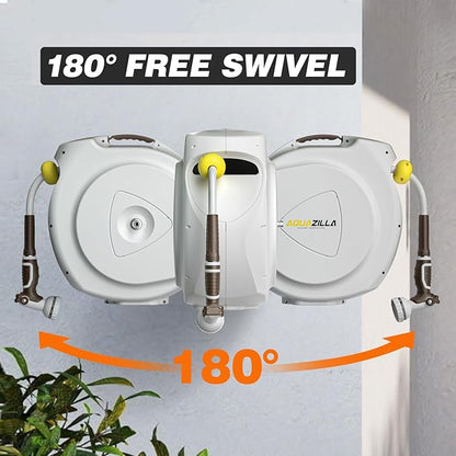Retractable Garden Hose Reel, 1/2 in 75+6ft, Heavy Duty Wall Mounted Water Hose Reel, Spring power Automatic Rewind, Any Length Lock, 180° Swivel Bracket, 10 Pattern Spray Nozzle